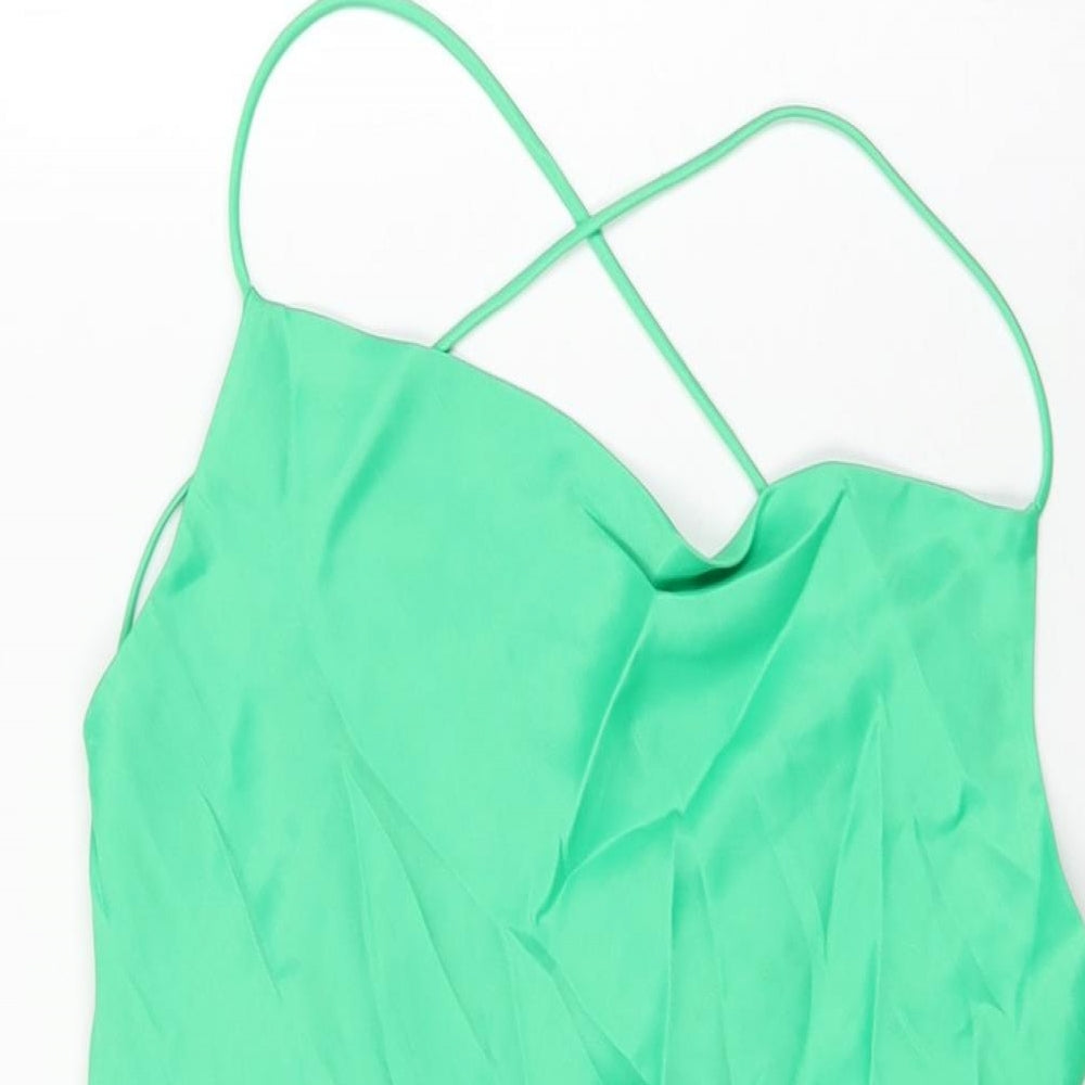Zara Womens Green Viscose Basic T-Shirt Size XS Cowl Neck