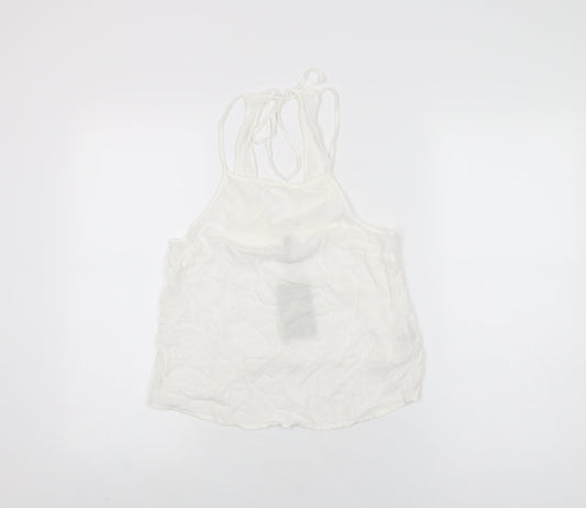 H&M Womens White Viscose Basic T-Shirt Size S Round Neck