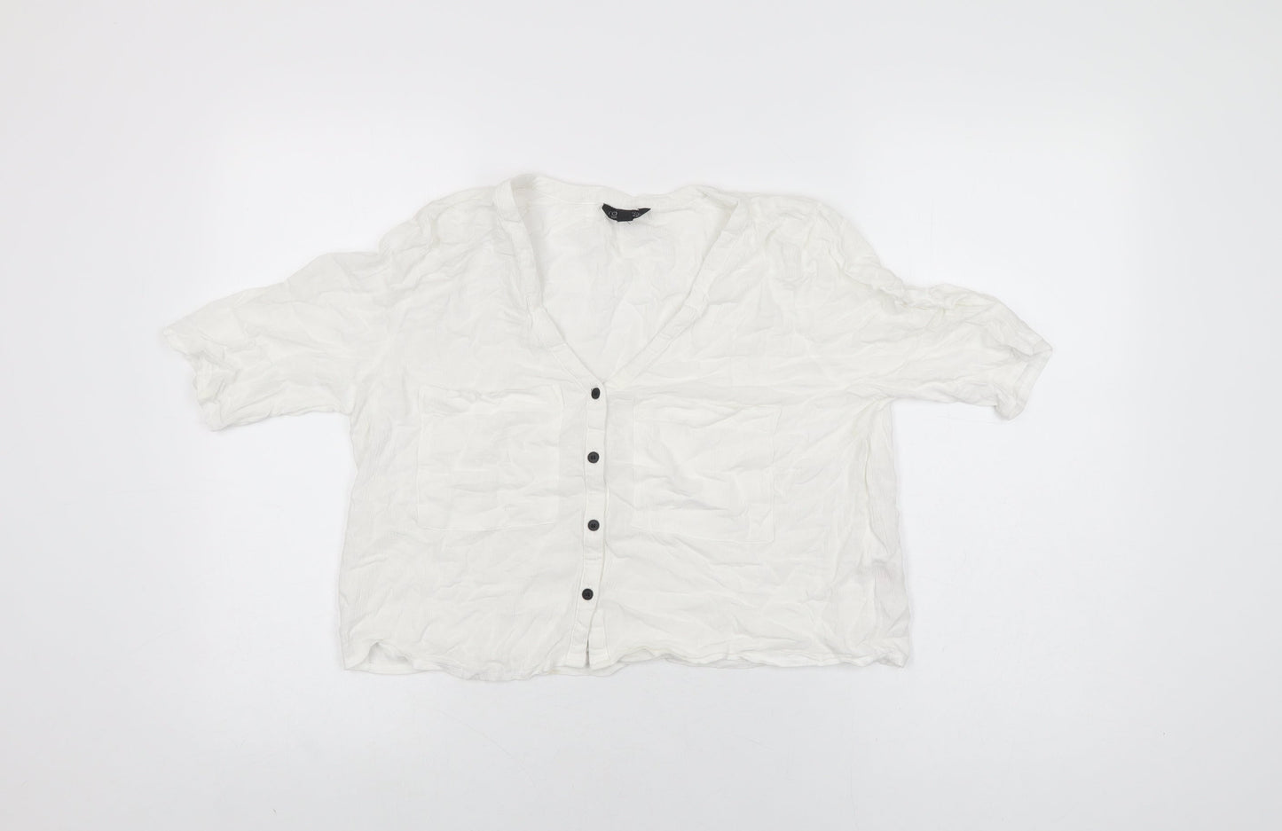 Topshop Womens White Viscose Basic Button-Up Size 12 V-Neck