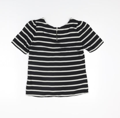 Oasis Womens Black Striped Polyester Basic T-Shirt Size 8 Round Neck