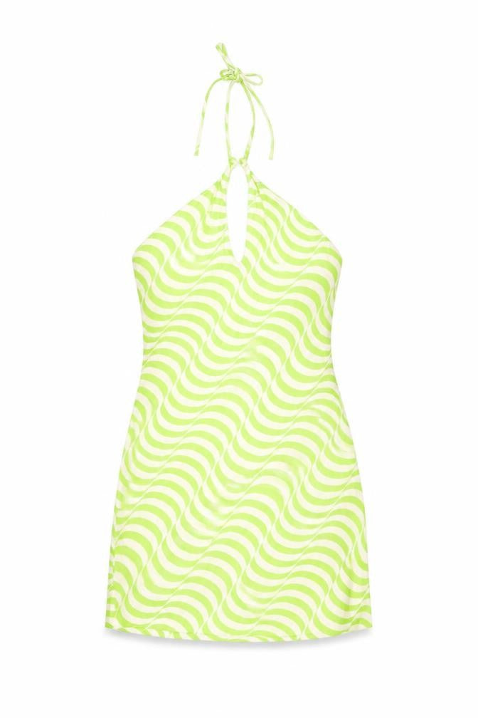 Zara Womens Green Geometric Viscose Mini Size S Halter Zip