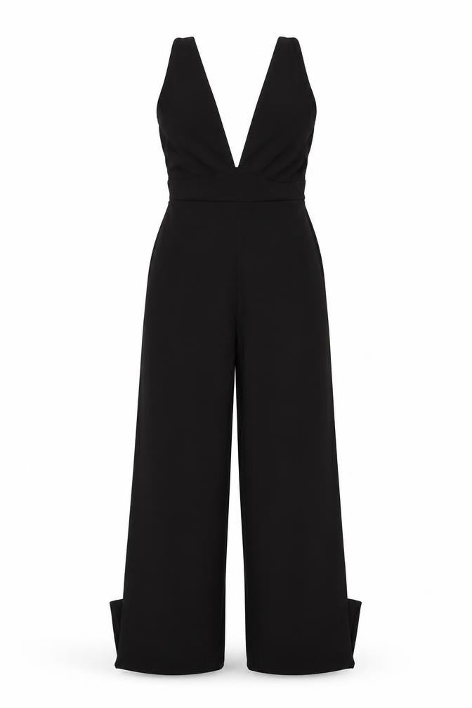PRETTYLITTLETHING Womens Black Polyester Jumpsuit One-Piece Size 4 L35 in Pullover