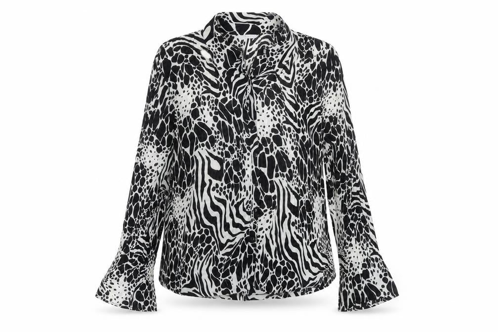 Marks & Spencer Womens Black Geometric Polyester Basic Button-Up Size 14 Collared