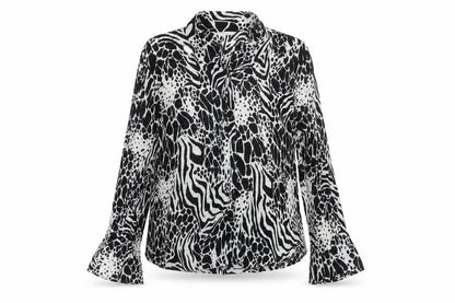 Marks & Spencer Womens Black Geometric Polyester Basic Button-Up Size 14 Collared