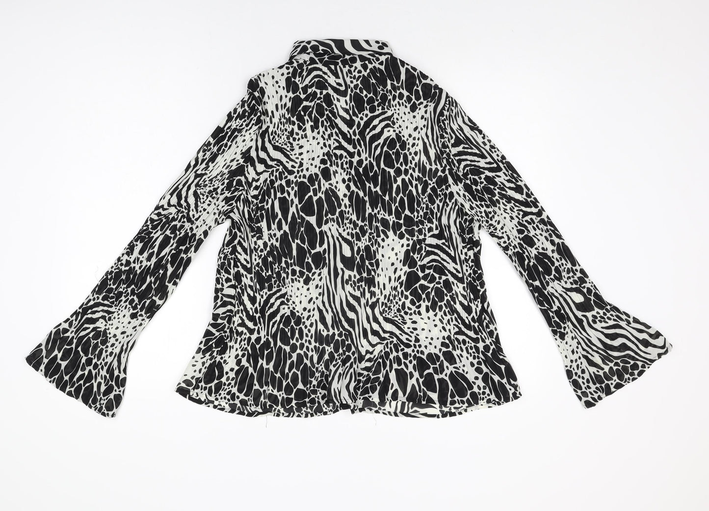 Marks and Spencer Womens Black Geometric Polyester Basic Button-Up Size 14 Collared