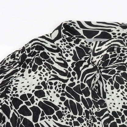 Marks & Spencer Womens Black Geometric Polyester Basic Button-Up Size 14 Collared