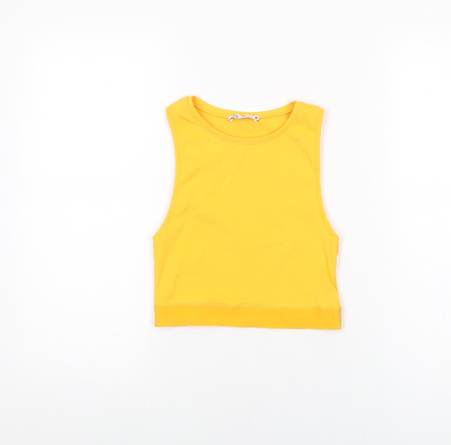 Zara Womens Orange Cotton Cropped T-Shirt Size S Round Neck