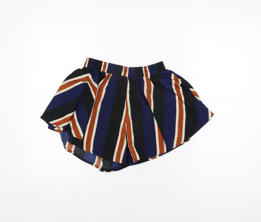 PRETTYLITTLETHING Womens Black Striped Polyester Skort Skirt Size 6