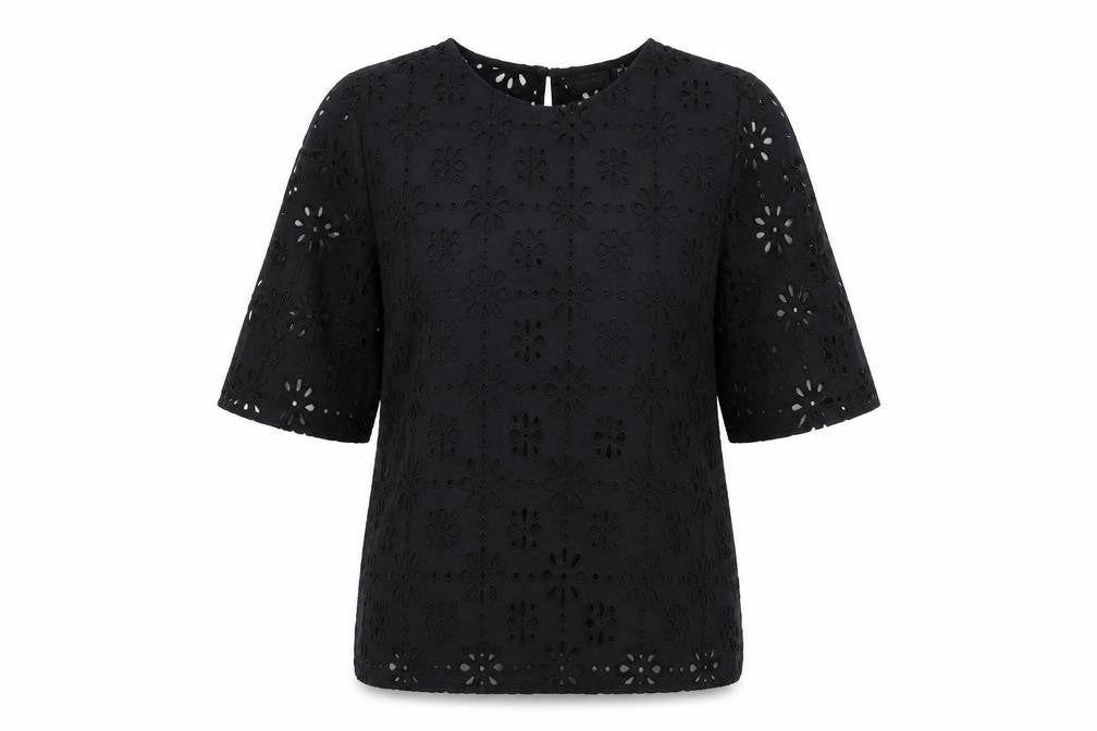 NEXT Womens Black Floral Cotton Basic T-Shirt Size 8 Round Neck