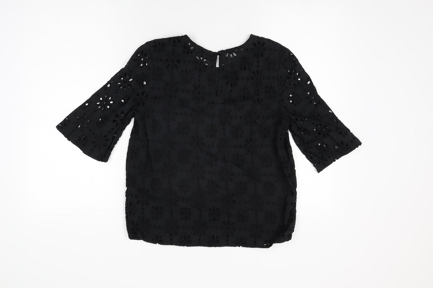 NEXT Womens Black Floral Cotton Basic T-Shirt Size 8 Round Neck