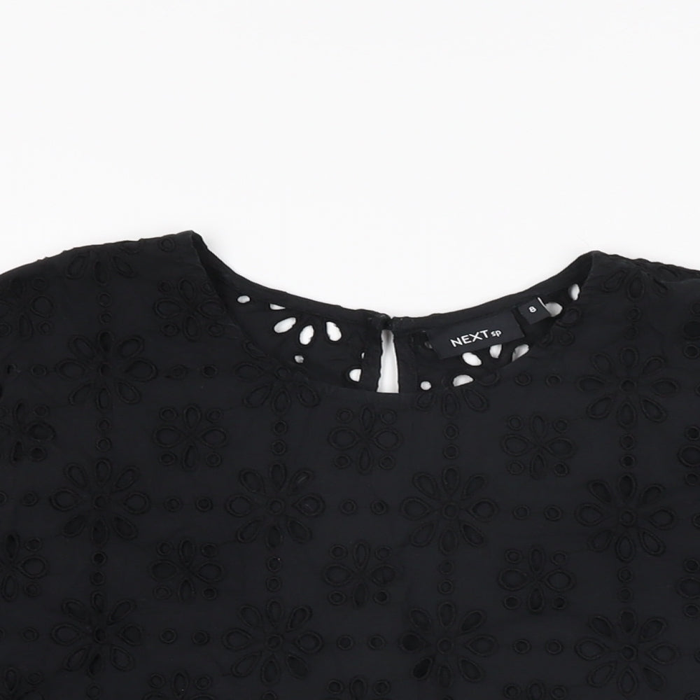NEXT Womens Black Floral Cotton Basic T-Shirt Size 8 Round Neck
