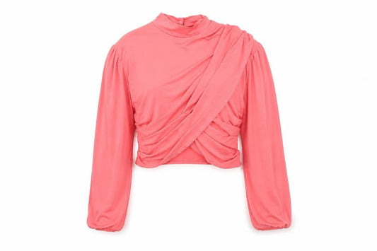 Flounce Womens Pink Polyester Cropped T-Shirt Size 10 High Neck