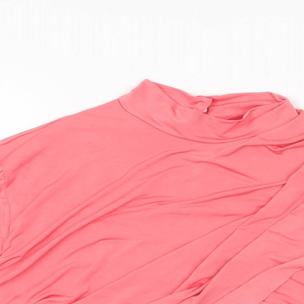 Flounce Womens Pink Polyester Cropped T-Shirt Size 10 High Neck