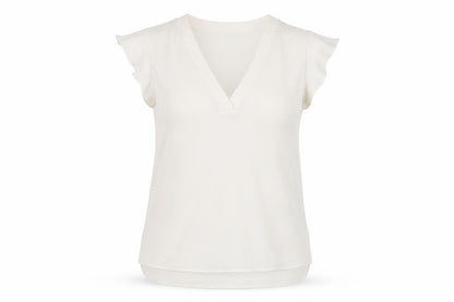 Zara Womens White Polyester Basic T-Shirt Size S V-Neck
