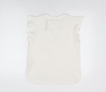 Zara Womens White Polyester Basic T-Shirt Size S V-Neck