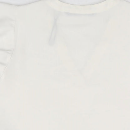Zara Womens White Polyester Basic T-Shirt Size S V-Neck