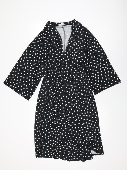 Additional front view of ASOS women’s black polka dot polyester shift, size UK 12, v-neck pullover