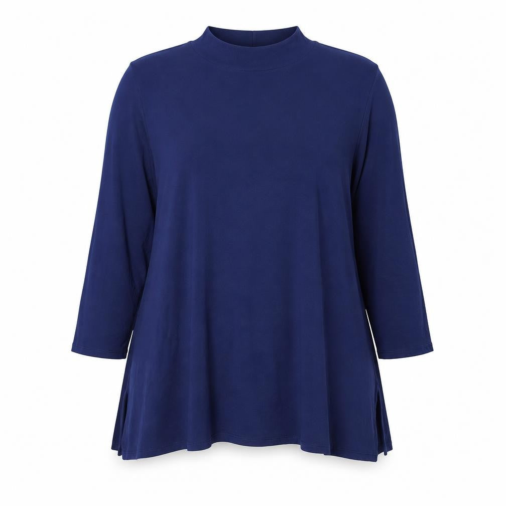 H by Halston Womens Blue Modal Basic T-Shirt Size M High Neck
