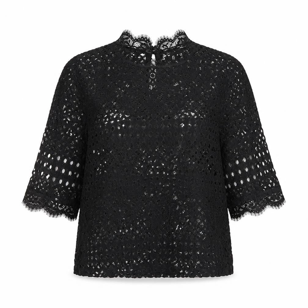 Zara Womens Black Geometric Polyester Basic T-Shirt Size M High Neck
