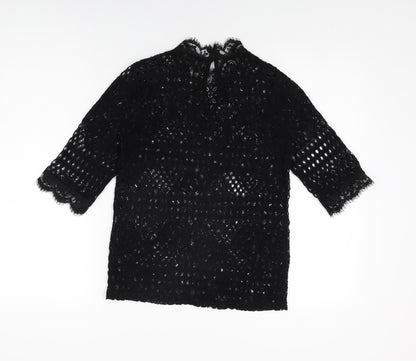 Zara Womens Black Geometric Polyester Basic T-Shirt Size M High Neck