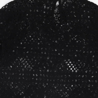 Zara Womens Black Geometric Polyester Basic T-Shirt Size M High Neck