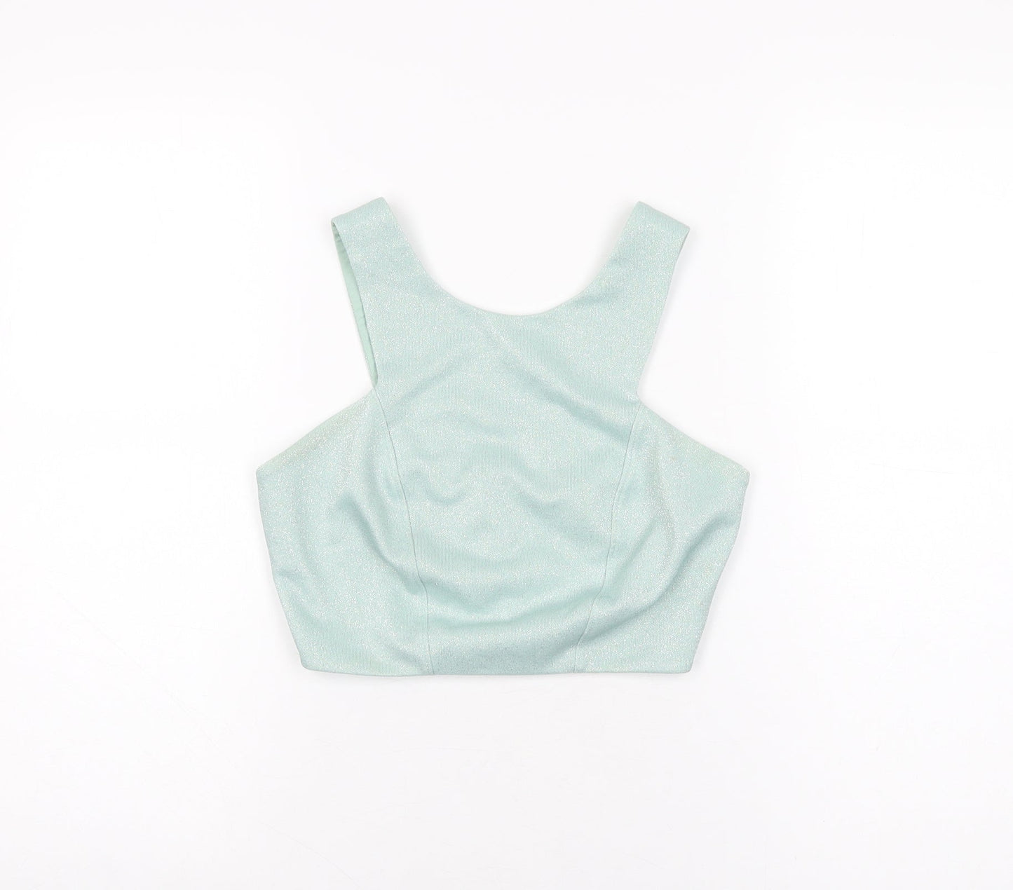 Topshop Womens Blue Viscose Cropped T-Shirt Size 10 Round Neck