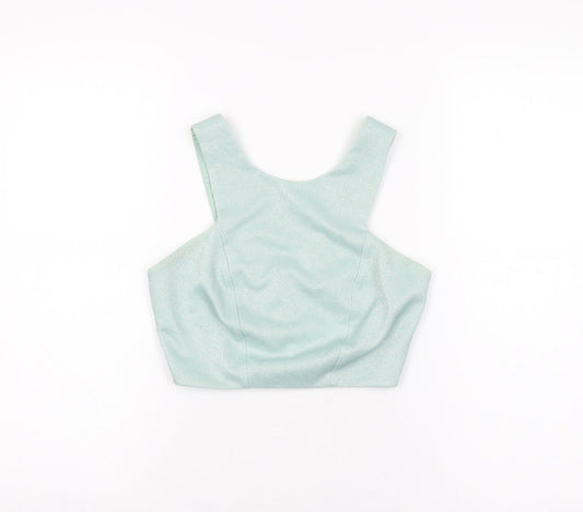 Topshop Womens Blue Viscose Cropped T-Shirt Size 10 Round Neck