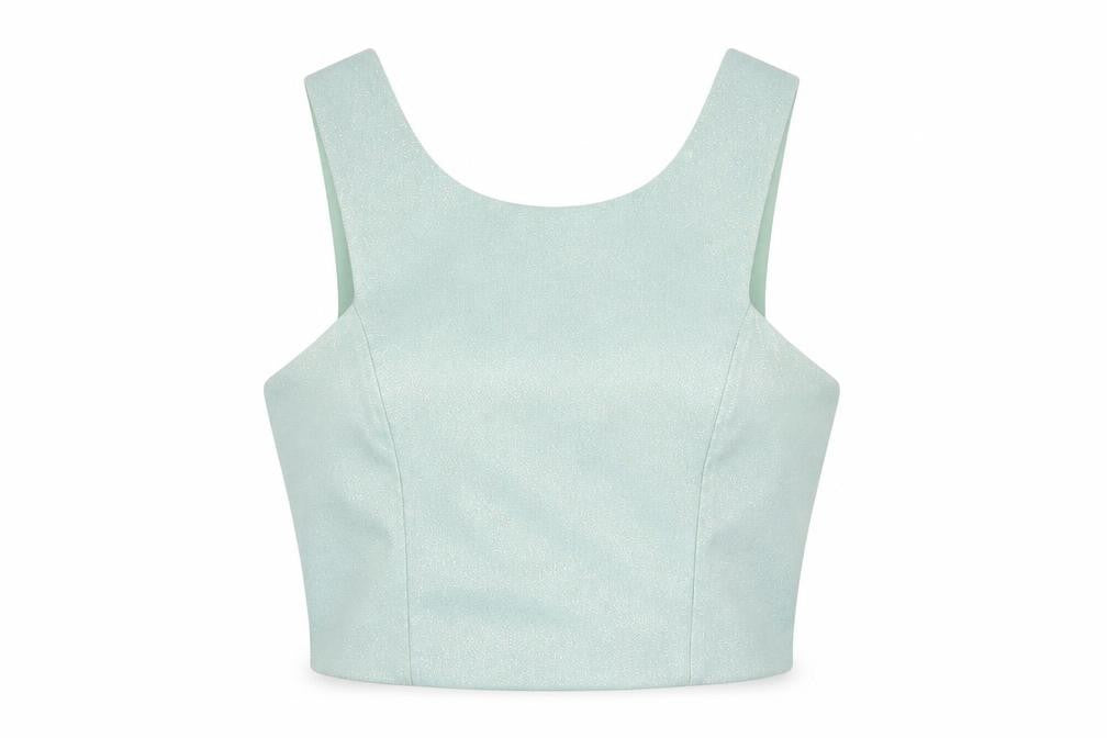Topshop Womens Blue Viscose Cropped T-Shirt Size 10 Round Neck