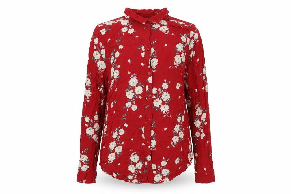 H&M Womens Red Floral Viscose Basic Button-Up Size 12 Collared