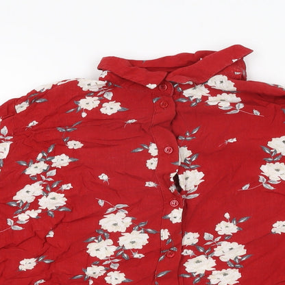 H&M Womens Red Floral Viscose Basic Button-Up Size 12 Collared