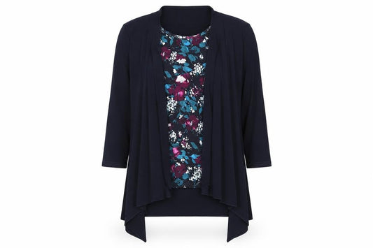 Kate Lilly Womens Blue Floral Polyester Basic T-Shirt Size 10 Round Neck