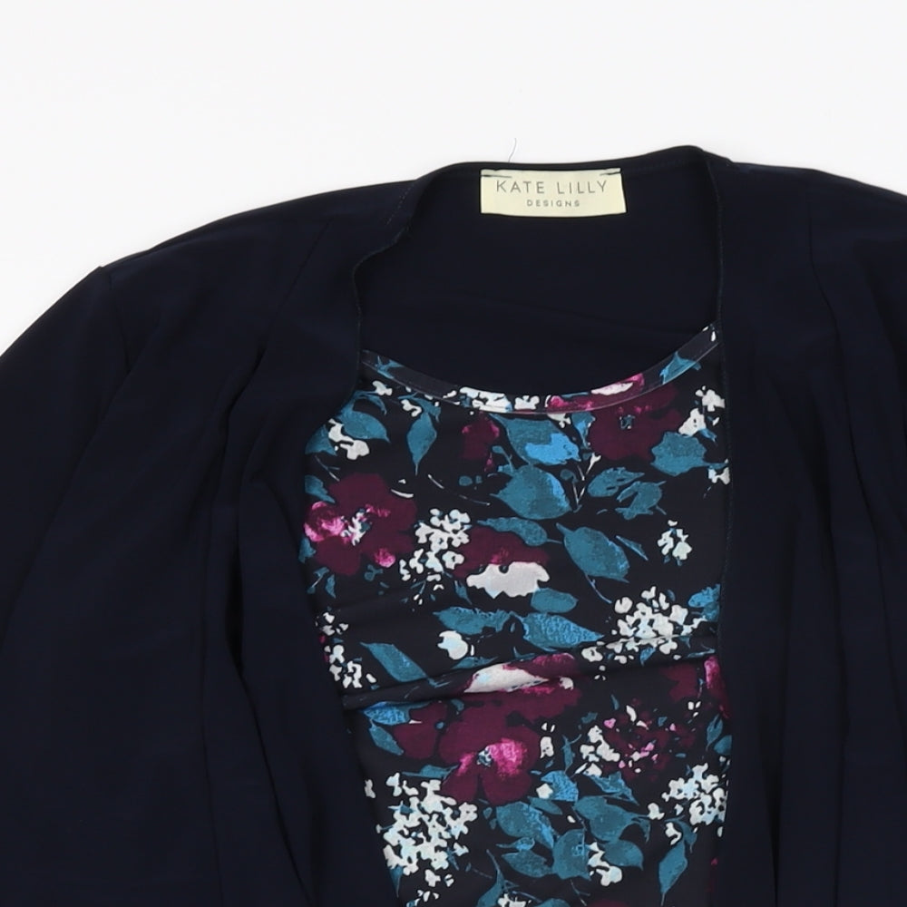 Kate Lilly Womens Blue Floral Polyester Basic T-Shirt Size 10 Round Neck