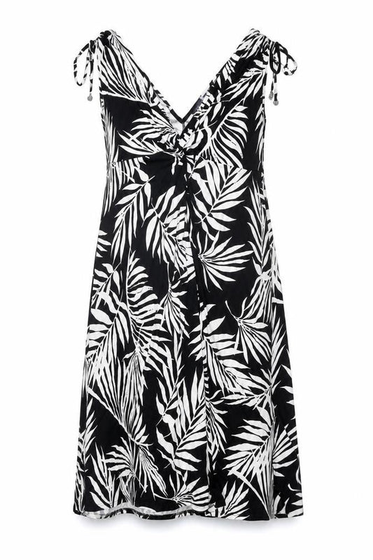 Marks & Spencer Womens Black Geometric Viscose Shift Size 12 V-Neck Pullover