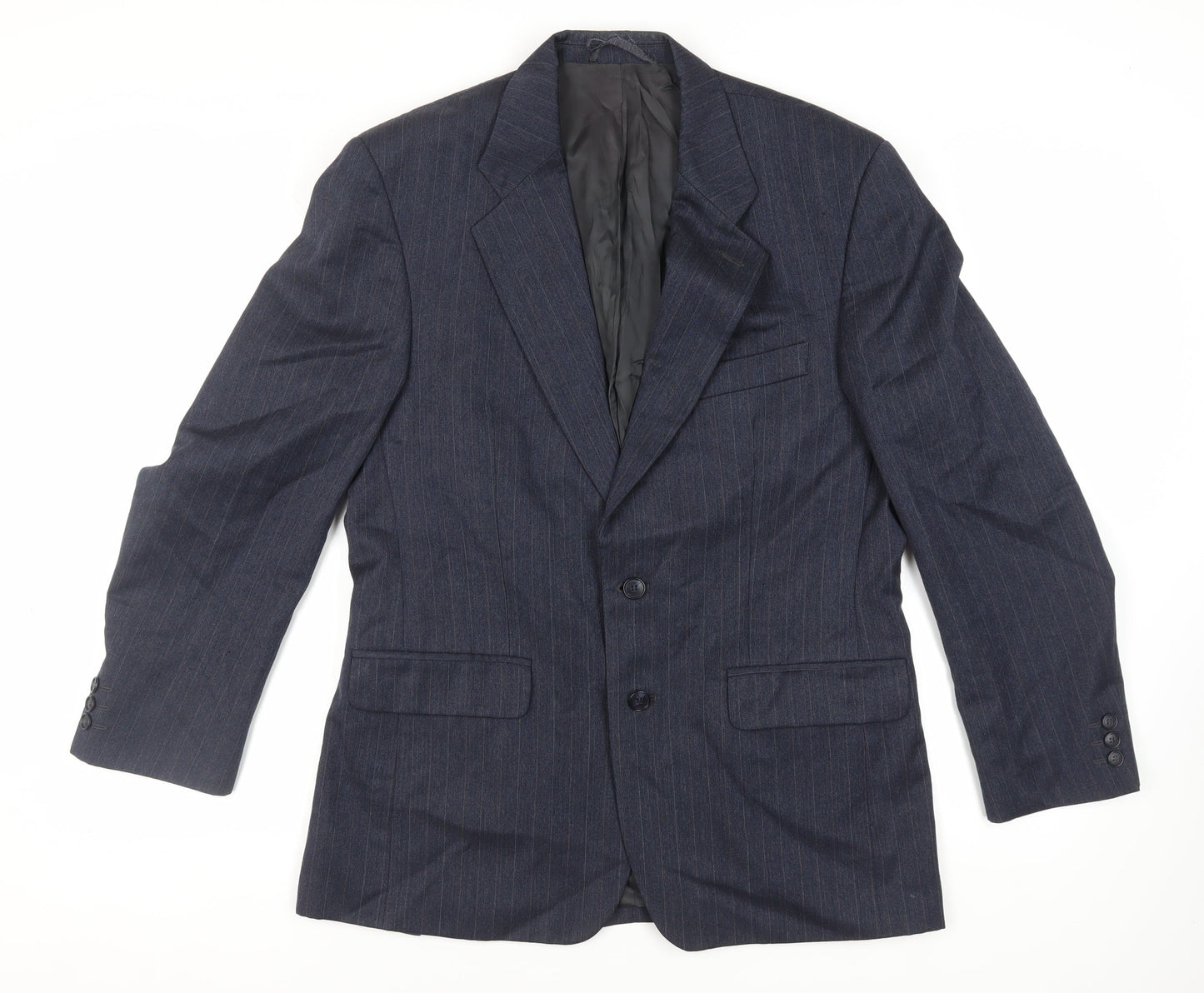 Label Mens Blue Striped Polyester Jacket Suit Jacket Size 40 Regular