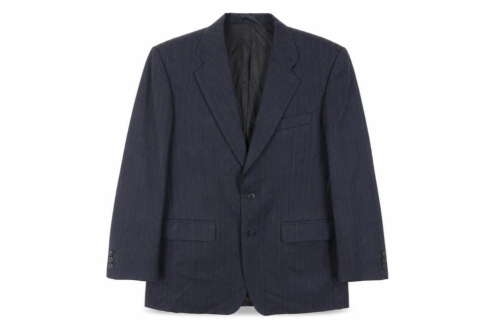 Label Mens Blue Striped Polyester Jacket Suit Jacket Size 40 Regular