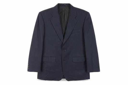 Label Mens Blue Striped Polyester Jacket Suit Jacket Size 40 Regular