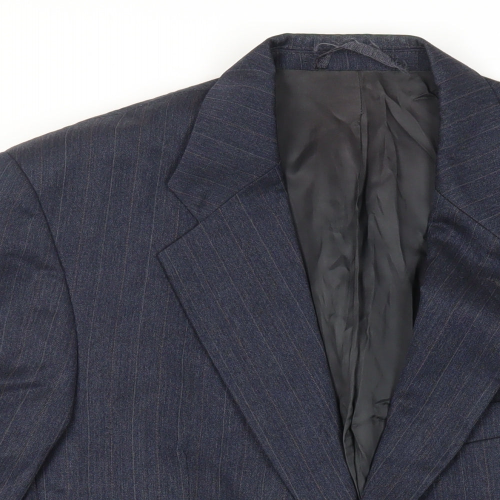 Label Mens Blue Striped Polyester Jacket Suit Jacket Size 40 Regular