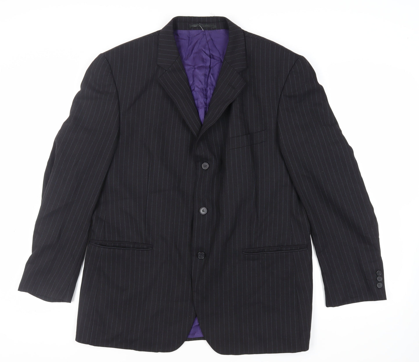 Burton Mens Black Striped Wool Jacket Suit Jacket Size 44 Regular