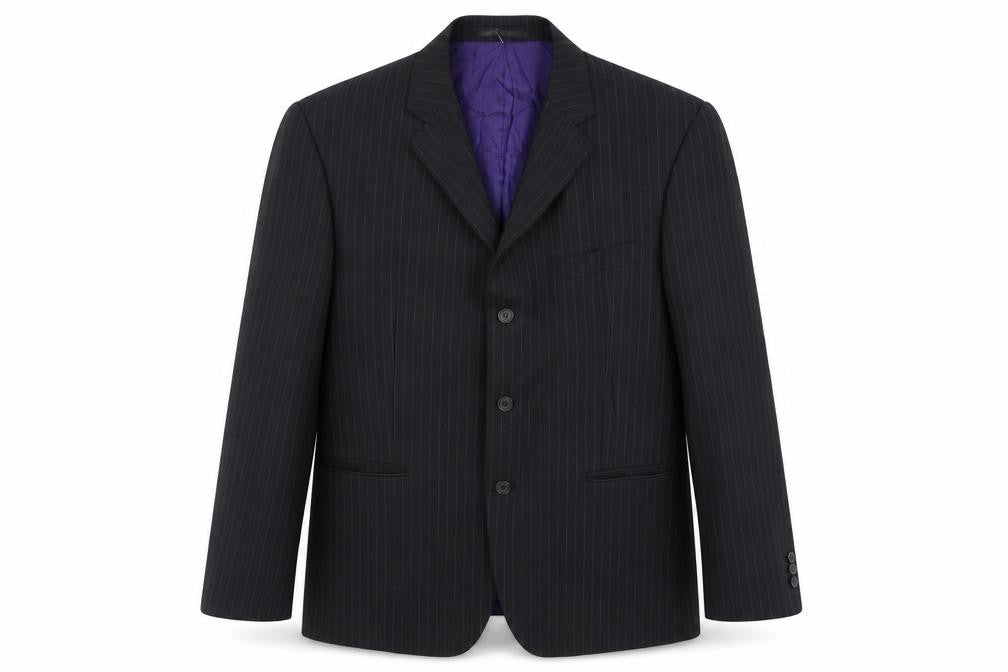 Burton Mens Black Striped Wool Jacket Suit Jacket Size 44 Regular