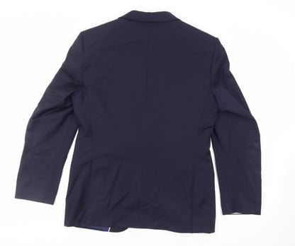 Back view of Autograph men’s blue wool jacket suit jacket, size 38, regular