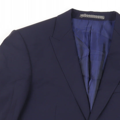 Close-up detail of Autograph men’s blue wool jacket suit jacket, size 38, regular