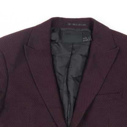 Close-up detail of ASOS men’s purple geometric polyester jacket blazer, size 36, regular