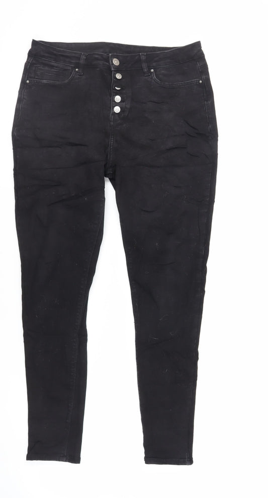 Very Womens Black Cotton Skinny Jeans Size 14 L28 in Regular Button