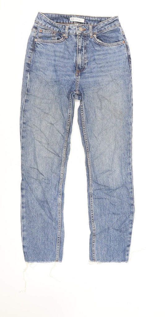 Denim & Co. Womens Blue Cotton Straight Jeans Size 8 L27 in Regular Zip - Raw Hem