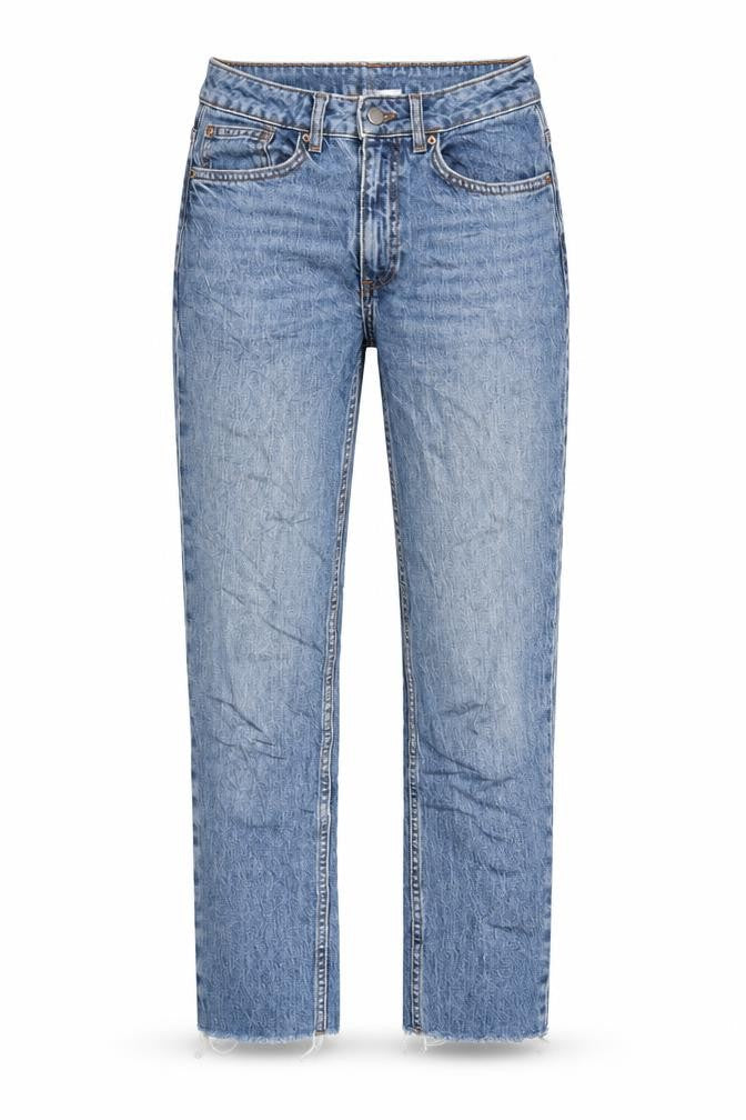 Denim & Co. Womens Blue Cotton Straight Jeans Size 8 L27 in Regular Zip - Raw Hem