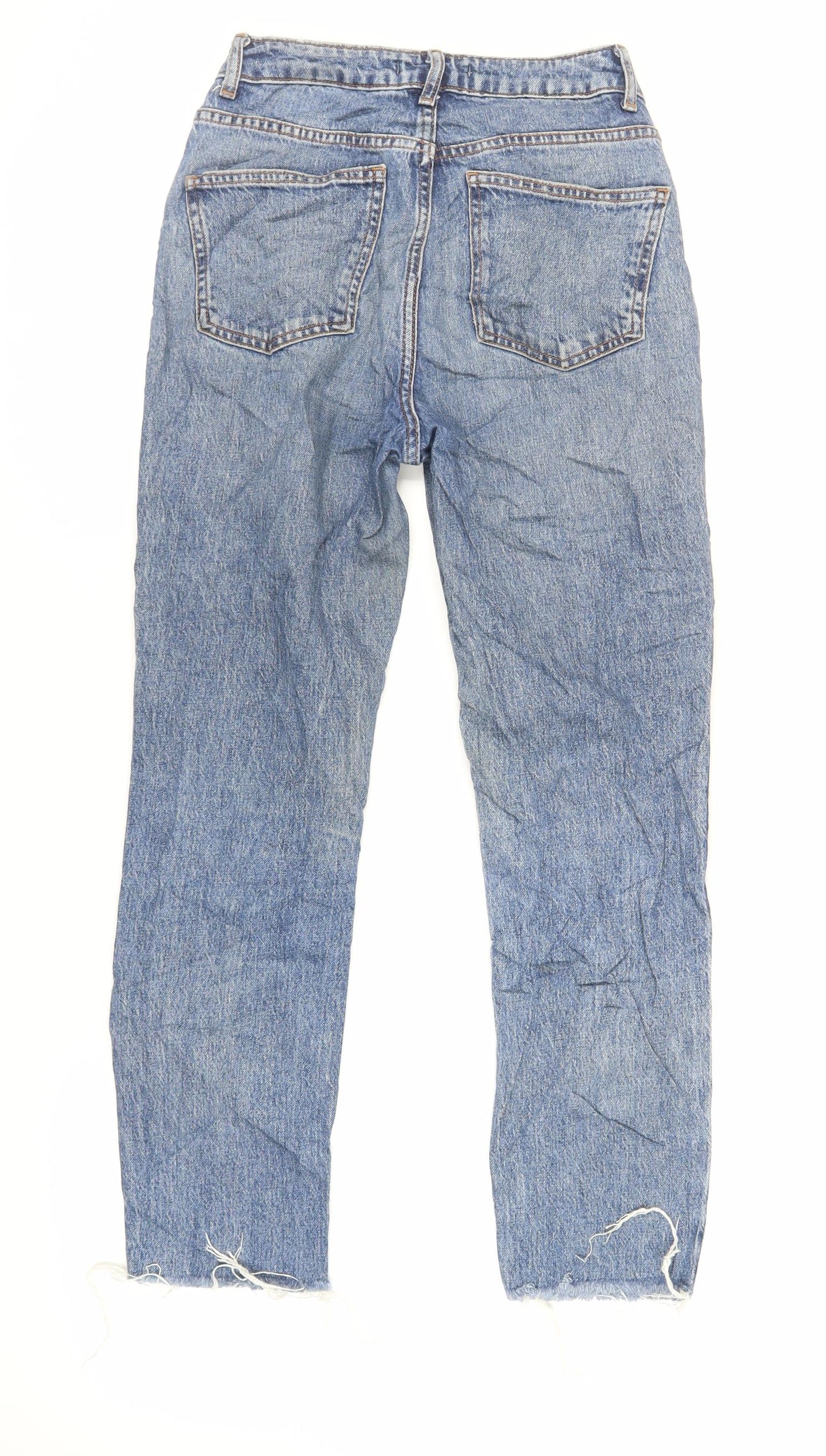 Denim & Co. Womens Blue Cotton Straight Jeans Size 8 L27 in Regular Zip - Raw Hem