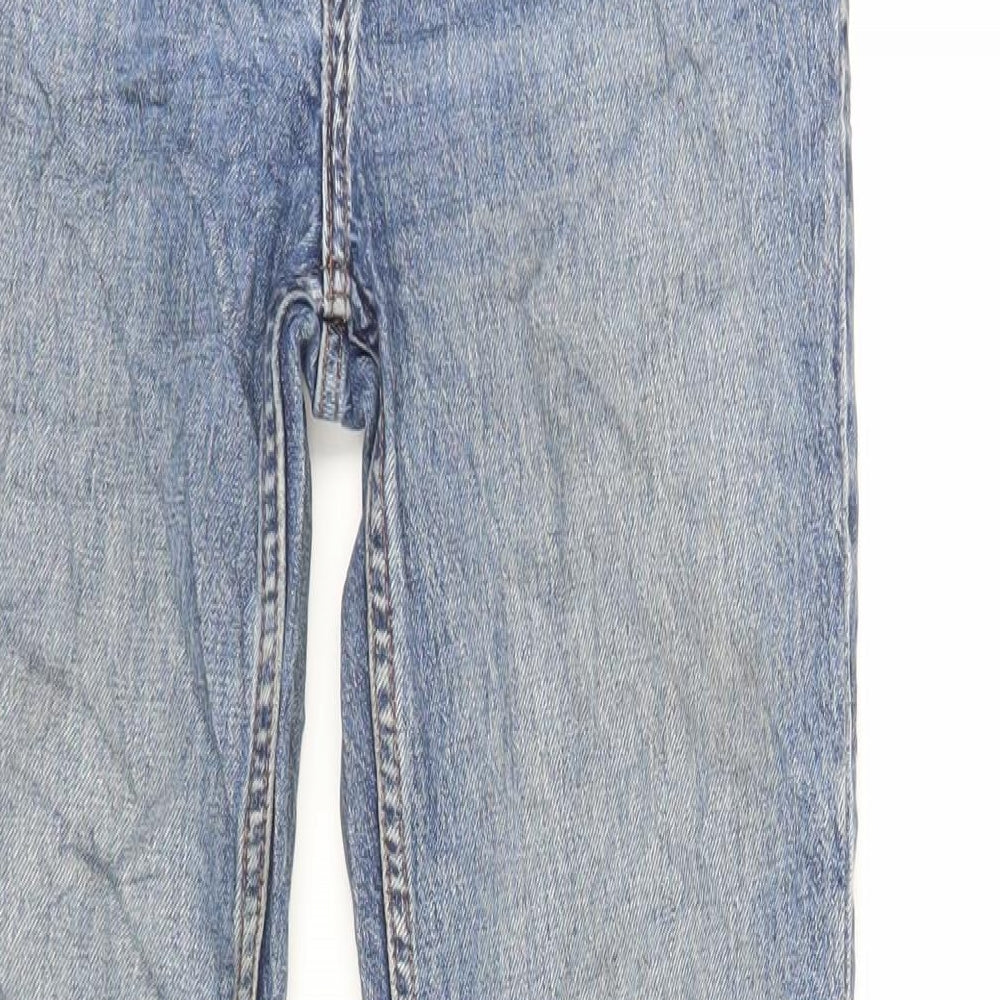 Denim & Co. Womens Blue Cotton Straight Jeans Size 8 L27 in Regular Zip - Raw Hem