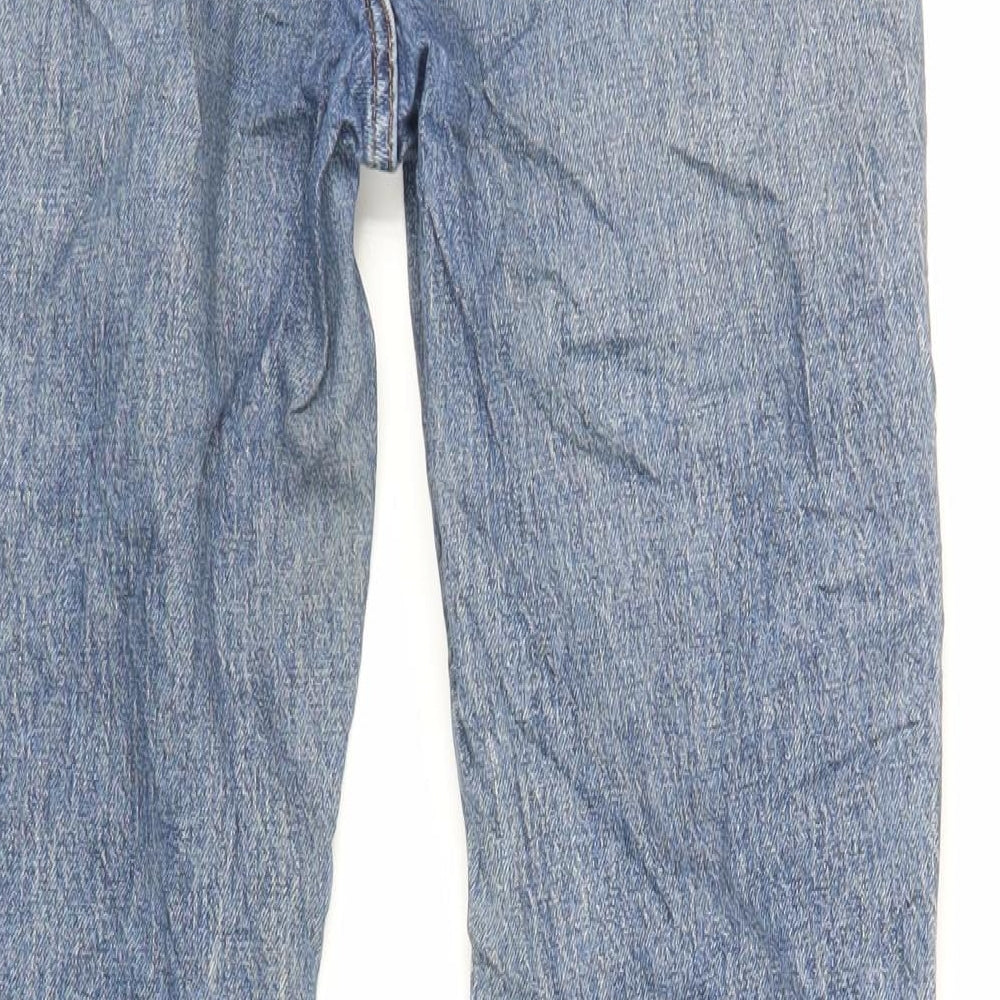 Denim & Co. Womens Blue Cotton Straight Jeans Size 8 L27 in Regular Zip - Raw Hem