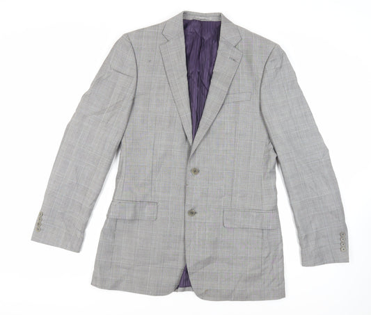 Savoy Taylors Mens Grey Plaid Wool Jacket Suit Jacket Size 40 Regular