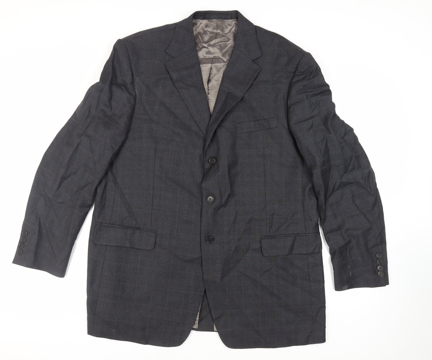 Marks and Spencer Mens Grey Plaid Wool Jacket Suit Jacket Size 46 Regular
